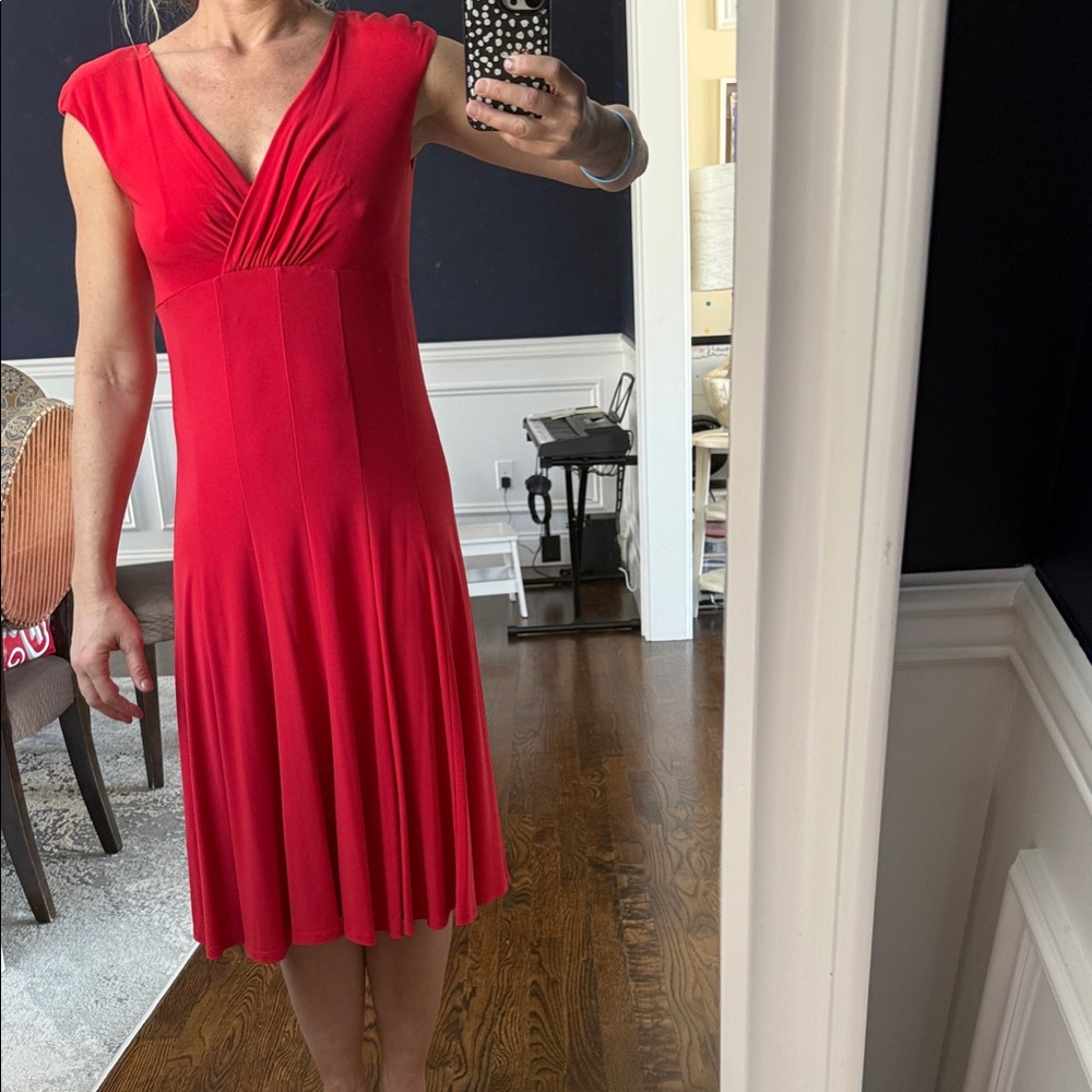 Ralph Lauren Red V-Neck Midi Dress